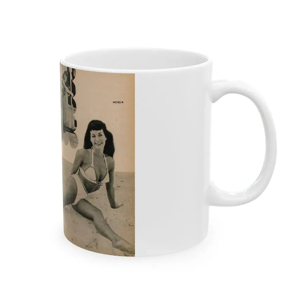 Bettie Page #1066 - Pages 2 & 3 of 6 with, 3 B&W Photos, Short Article & Caption from BRIEF Digest Mag. Nov. '54 (Vintage Female Icon) White Coffee Mug - Go Mug Yourself