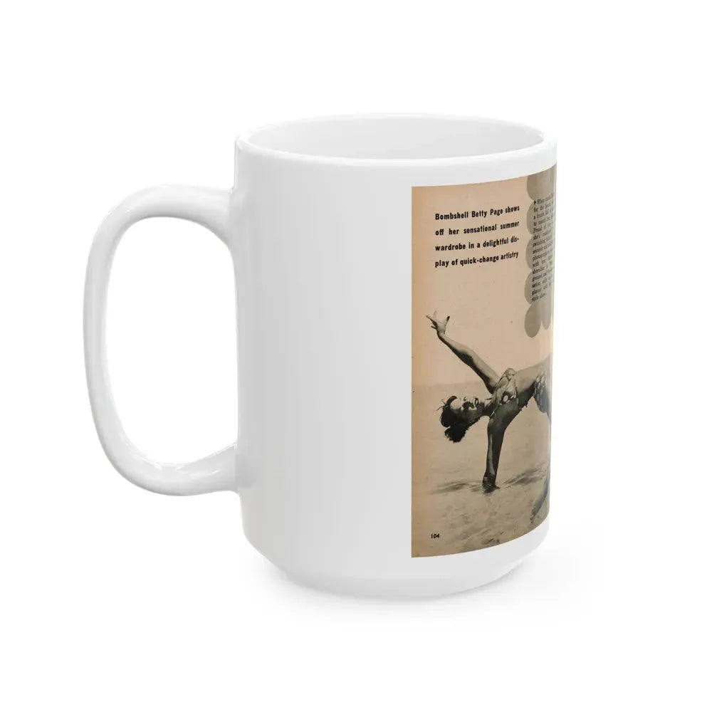 Bettie Page #1066 - Pages 2 & 3 of 6 with, 3 B&W Photos, Short Article & Caption from BRIEF Digest Mag. Nov. '54 (Vintage Female Icon) White Coffee Mug - Go Mug Yourself