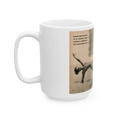 Bettie Page #1066 - Pages 2 & 3 of 6 with, 3 B&W Photos, Short Article & Caption from BRIEF Digest Mag. Nov. '54 (Vintage Female Icon) White Coffee Mug - Go Mug Yourself