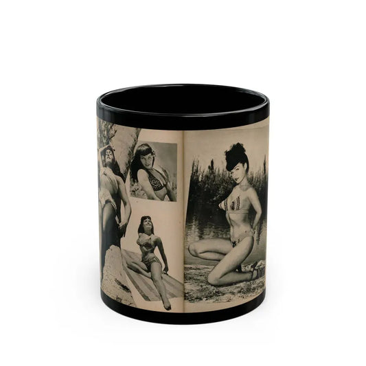 Bettie Page #1067 - Pages 4 of 6 of 7 with, 4 B&W Photos from BRIEF Digest Mag. Nov. '54 (Vintage Female Icon) Black Coffee Mug 11oz - Go Mug Yourself