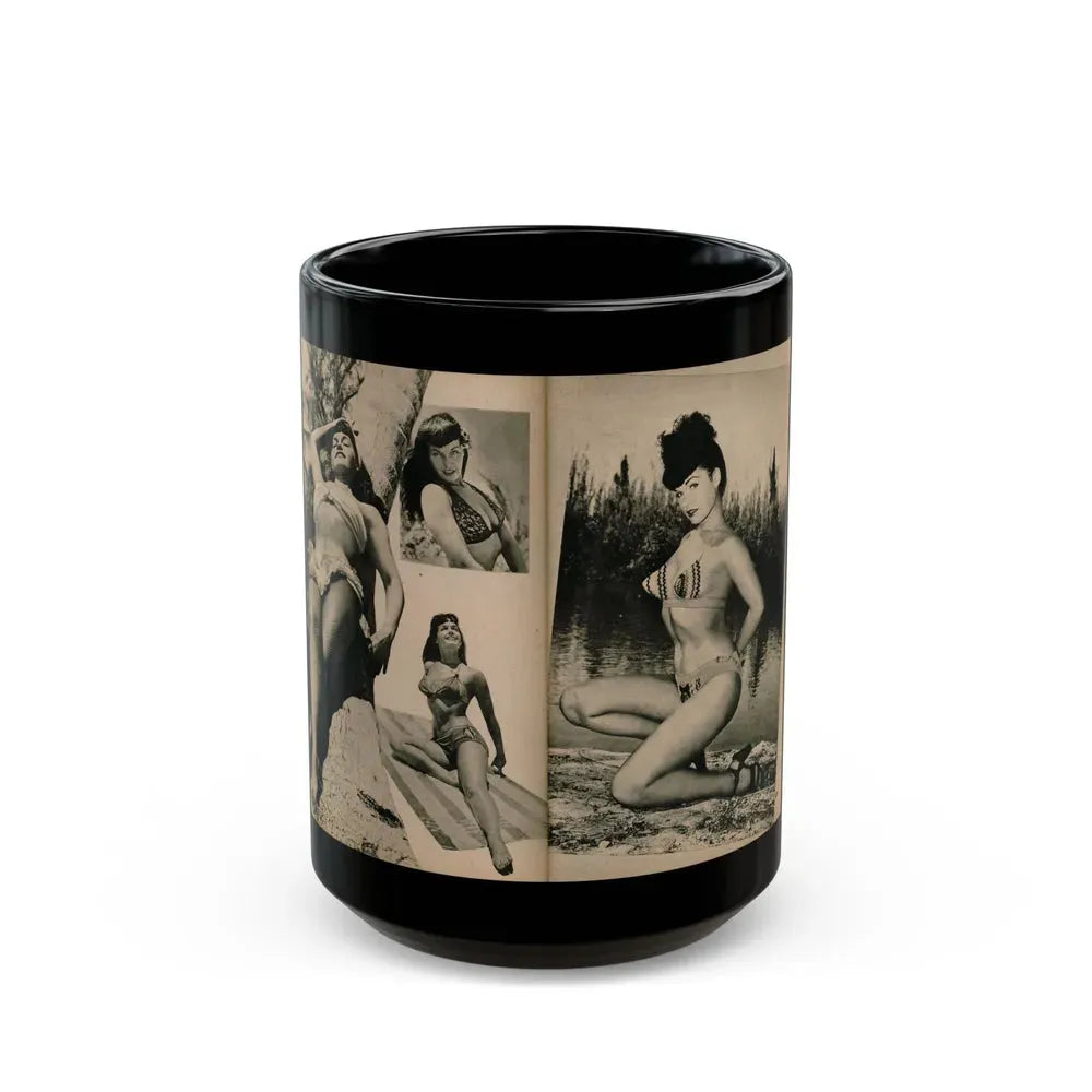 Bettie Page #1067 - Pages 4 of 6 of 7 with, 4 B&W Photos from BRIEF Digest Mag. Nov. '54 (Vintage Female Icon) Black Coffee Mug 15oz - Go Mug Yourself