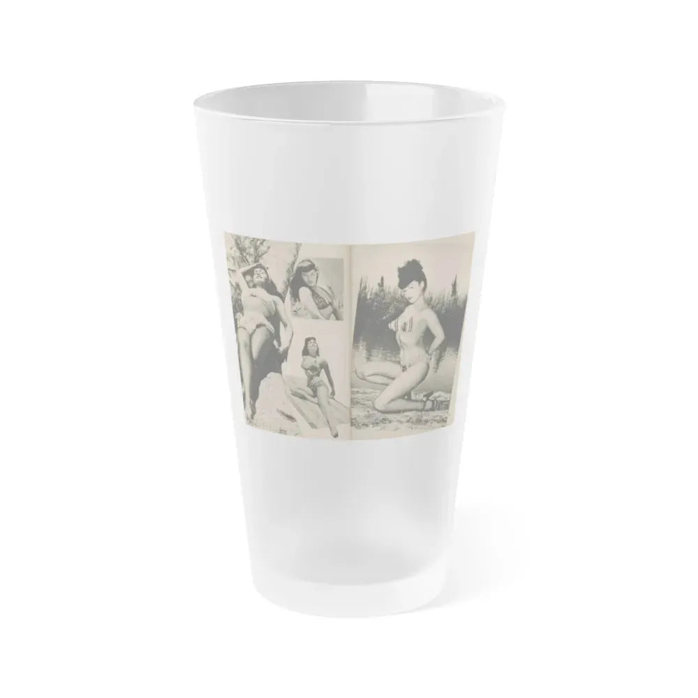 Bettie Page #1067 - Pages 4 of 6 of 7 with, 4 B&W Photos from BRIEF Digest Mag. Nov. '54 (Vintage Female Icon) Frosted Pint Glass 16oz 16oz Frosted - Go Mug Yourself