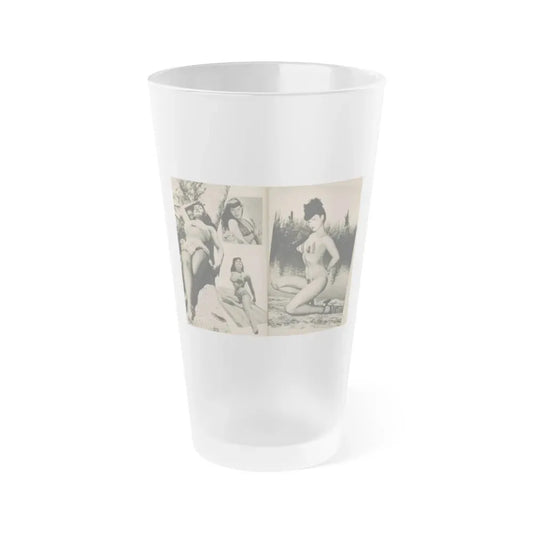 Bettie Page #1067 - Pages 4 of 6 of 7 with, 4 B&W Photos from BRIEF Digest Mag. Nov. '54 (Vintage Female Icon) Frosted Pint Glass 16oz 16oz Frosted - Go Mug Yourself