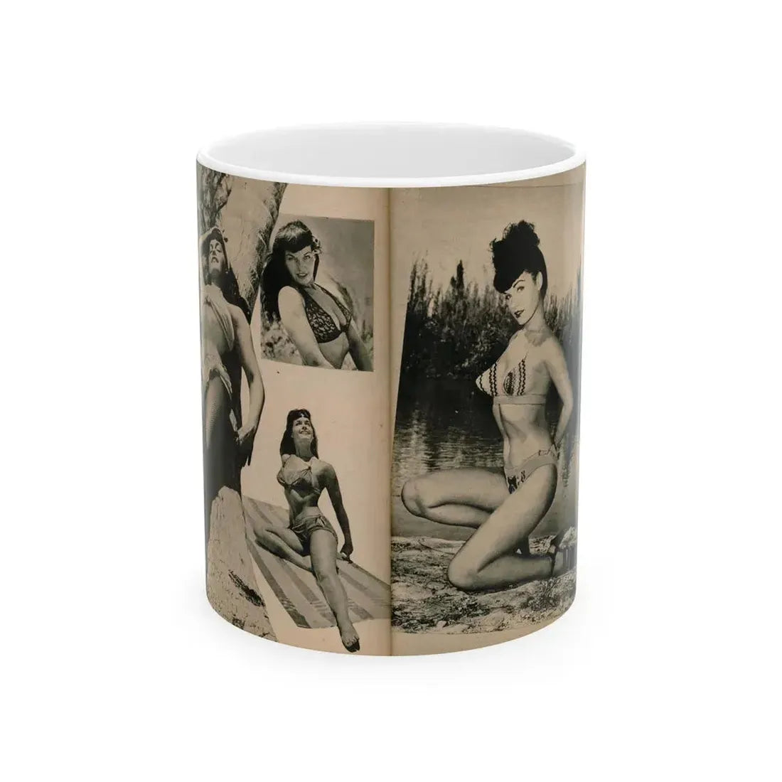 Bettie Page #1067 - Pages 4 of 6 of 7 with, 4 B&W Photos from BRIEF Digest Mag. Nov. '54 (Vintage Female Icon) White Coffee Mug 11oz - Go Mug Yourself