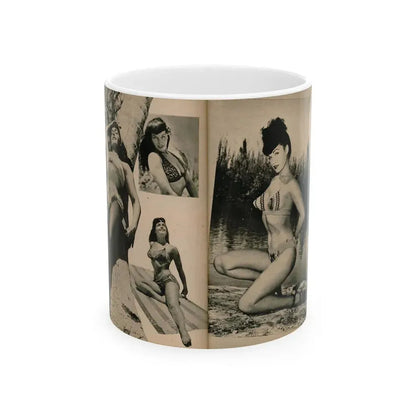 Bettie Page #1067 - Pages 4 of 6 of 7 with, 4 B&W Photos from BRIEF Digest Mag. Nov. '54 (Vintage Female Icon) White Coffee Mug 11oz - Go Mug Yourself