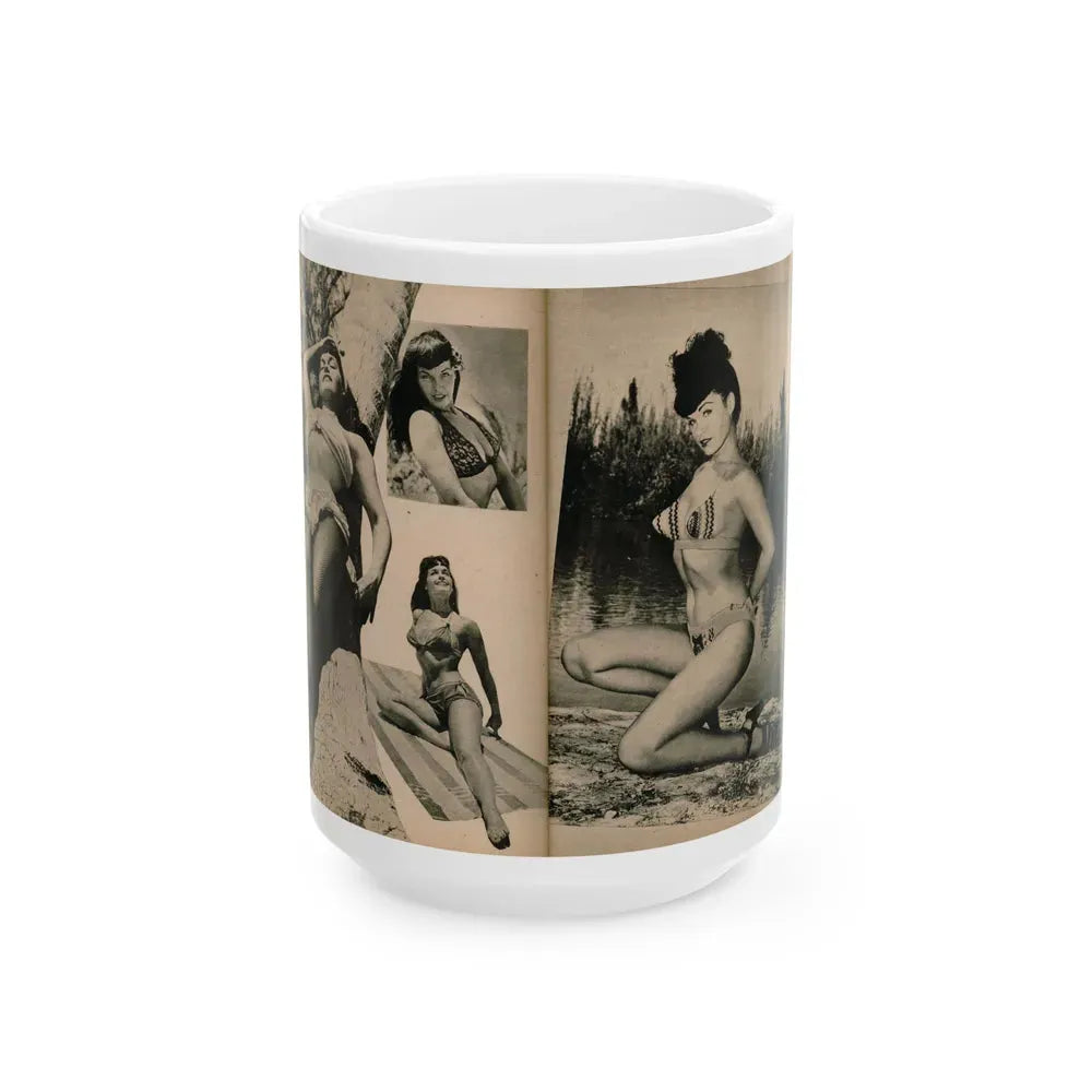 Bettie Page #1067 - Pages 4 of 6 of 7 with, 4 B&W Photos from BRIEF Digest Mag. Nov. '54 (Vintage Female Icon) White Coffee Mug 15oz - Go Mug Yourself