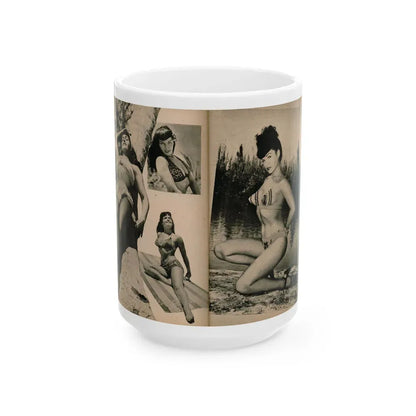 Bettie Page #1067 - Pages 4 of 6 of 7 with, 4 B&W Photos from BRIEF Digest Mag. Nov. '54 (Vintage Female Icon) White Coffee Mug 15oz - Go Mug Yourself