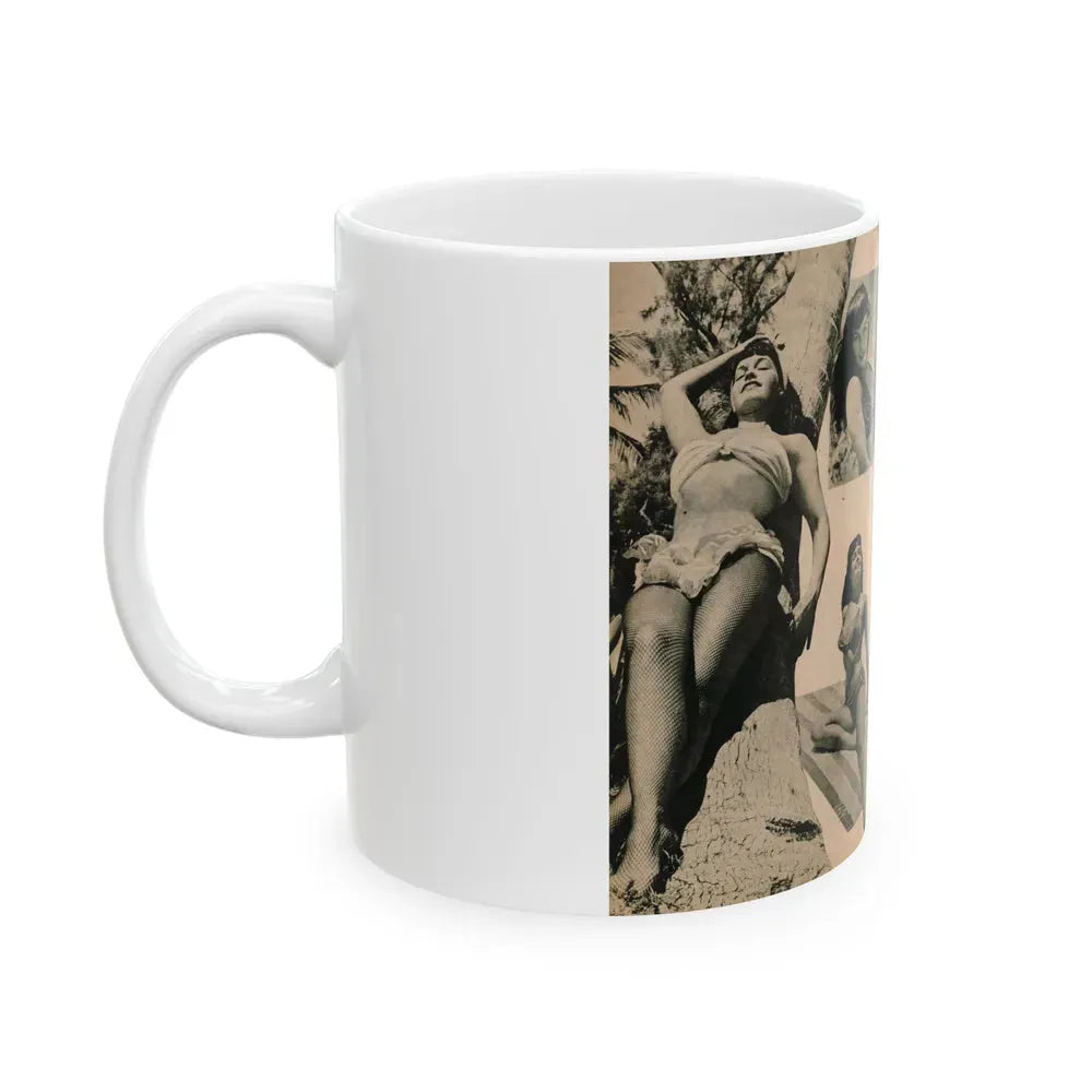 Bettie Page #1067 - Pages 4 of 6 of 7 with, 4 B&W Photos from BRIEF Digest Mag. Nov. '54 (Vintage Female Icon) White Coffee Mug - Go Mug Yourself