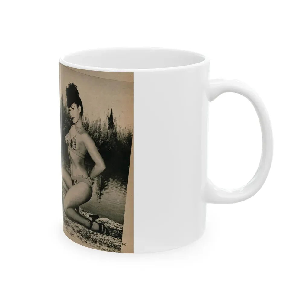 Bettie Page #1067 - Pages 4 of 6 of 7 with, 4 B&W Photos from BRIEF Digest Mag. Nov. '54 (Vintage Female Icon) White Coffee Mug - Go Mug Yourself