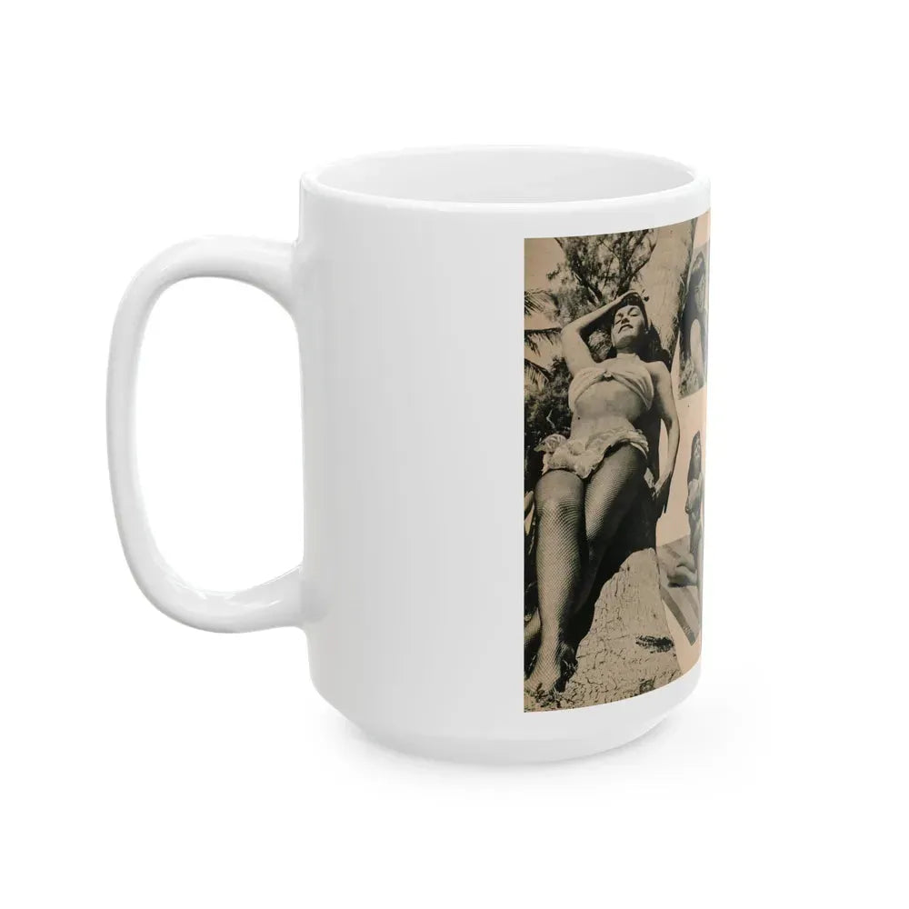 Bettie Page #1067 - Pages 4 of 6 of 7 with, 4 B&W Photos from BRIEF Digest Mag. Nov. '54 (Vintage Female Icon) White Coffee Mug - Go Mug Yourself