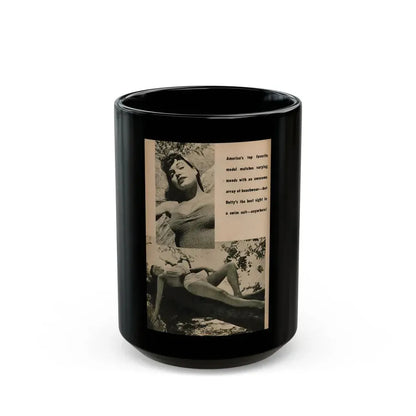 Bettie Page #1068 - Pages 6 of 6 with, 2 B&W Photos & Caption from BRIEF Digest Mag. Nov. '54 (Vintage Female Icon) Black Coffee Mug 15oz - Go Mug Yourself