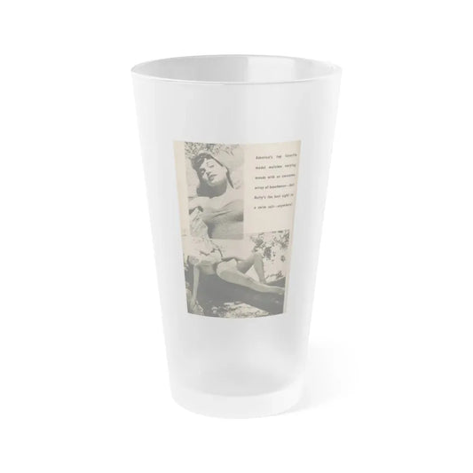 Bettie Page #1068 - Pages 6 of 6 with, 2 B&W Photos & Caption from BRIEF Digest Mag. Nov. '54 (Vintage Female Icon) Frosted Pint Glass 16oz 16oz Frosted - Go Mug Yourself