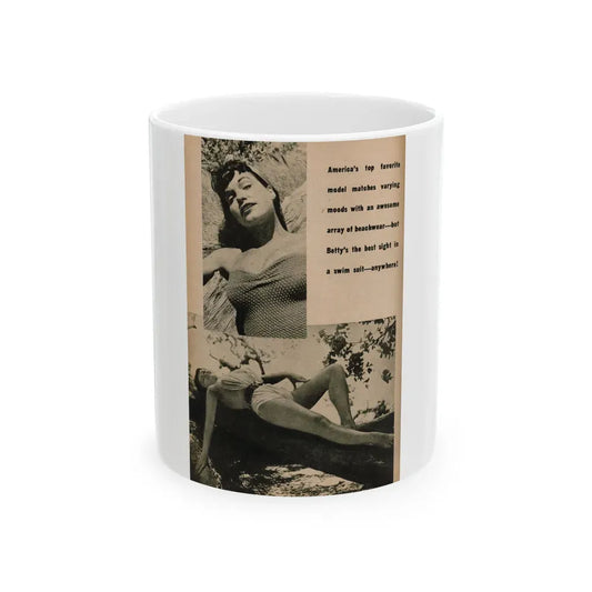 Bettie Page #1068 - Pages 6 of 6 with, 2 B&W Photos & Caption from BRIEF Digest Mag. Nov. '54 (Vintage Female Icon) White Coffee Mug 11oz - Go Mug Yourself