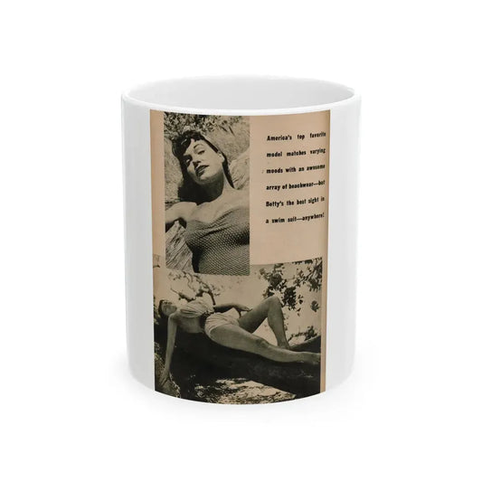 Bettie Page #1068 - Pages 6 of 6 with, 2 B&W Photos & Caption from BRIEF Digest Mag. Nov. '54 (Vintage Female Icon) White Coffee Mug 11oz - Go Mug Yourself