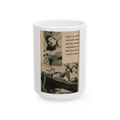 Bettie Page #1068 - Pages 6 of 6 with, 2 B&W Photos & Caption from BRIEF Digest Mag. Nov. '54 (Vintage Female Icon) White Coffee Mug 15oz - Go Mug Yourself