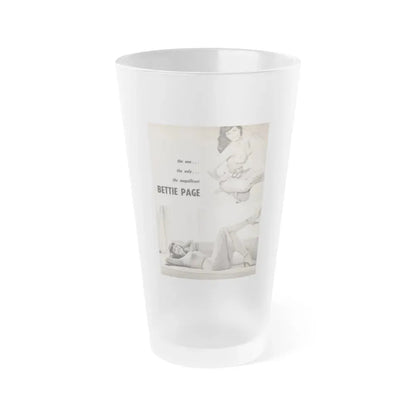 Bettie Page #1069 - Pages 1 of 4 with, 2 B&W Photos & Headline from After Hours Vol. 1, No. 4 '57 Mag. (Vintage Female Icon) Frosted Pint Glass 16oz 16oz Frosted - Go Mug Yourself
