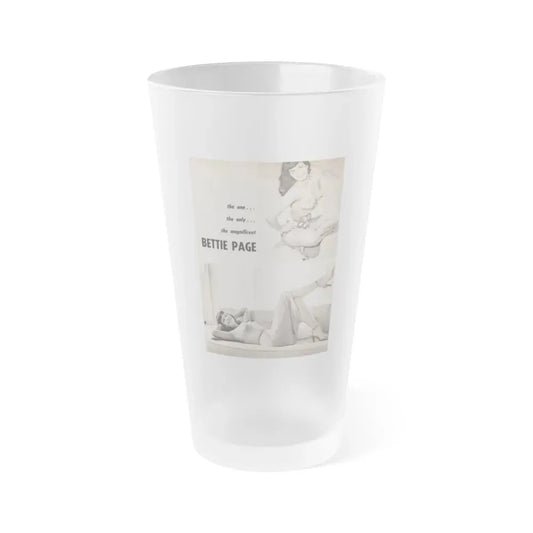 Bettie Page #1069 - Pages 1 of 4 with, 2 B&W Photos & Headline from After Hours Vol. 1, No. 4 '57 Mag. (Vintage Female Icon) Frosted Pint Glass 16oz 16oz Frosted - Go Mug Yourself