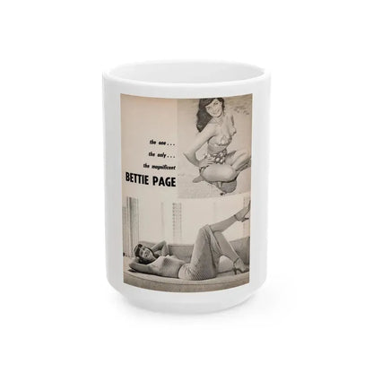Bettie Page #1069 - Pages 1 of 4 with, 2 B&W Photos & Headline from After Hours Vol. 1, No. 4 '57 Mag. (Vintage Female Icon) White Coffee Mug 15oz - Go Mug Yourself