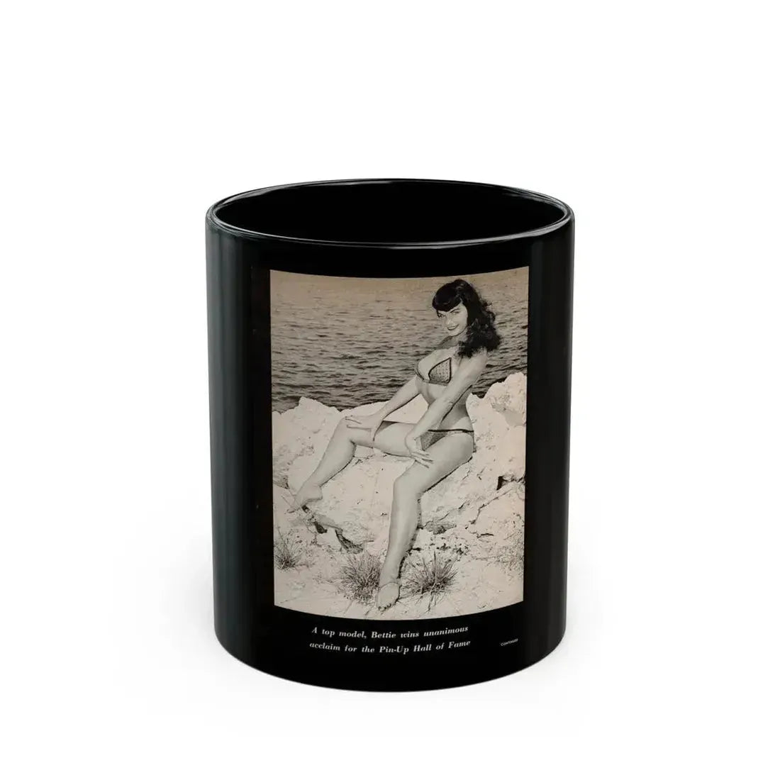 Bettie Page #1070 - Pages 2 of 4 with, 1 Full Page B&W Photo & Caption from After Hours Vol. 1, No. 4 '57 Mag. (Vintage Female Icon) Black Coffee Mug 11oz - Go Mug Yourself