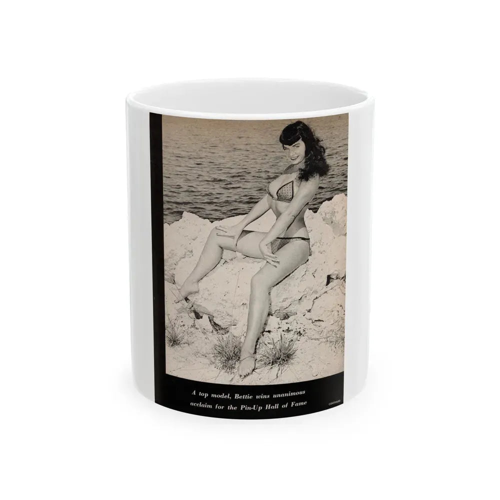 Bettie Page #1070 - Pages 2 of 4 with, 1 Full Page B&W Photo & Caption from After Hours Vol. 1, No. 4 '57 Mag. (Vintage Female Icon) White Coffee Mug 11oz - Go Mug Yourself