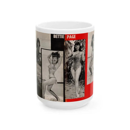 Bettie Page #1071 - Pages 3 & 4 of 4 with, 4 B&W Photos from After Hours Vol. 1, No. 4 '57 Mag. (Vintage Female Icon) White Coffee Mug 15oz - Go Mug Yourself