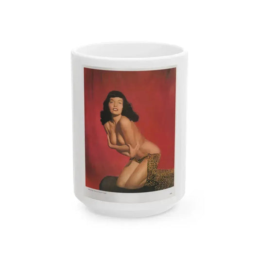Bettie Page #1072 - Bettie Colorized or Art from a Bunny Yeager Pin-Up Book (Vintage Female Icon) White Coffee Mug 15oz - Go Mug Yourself