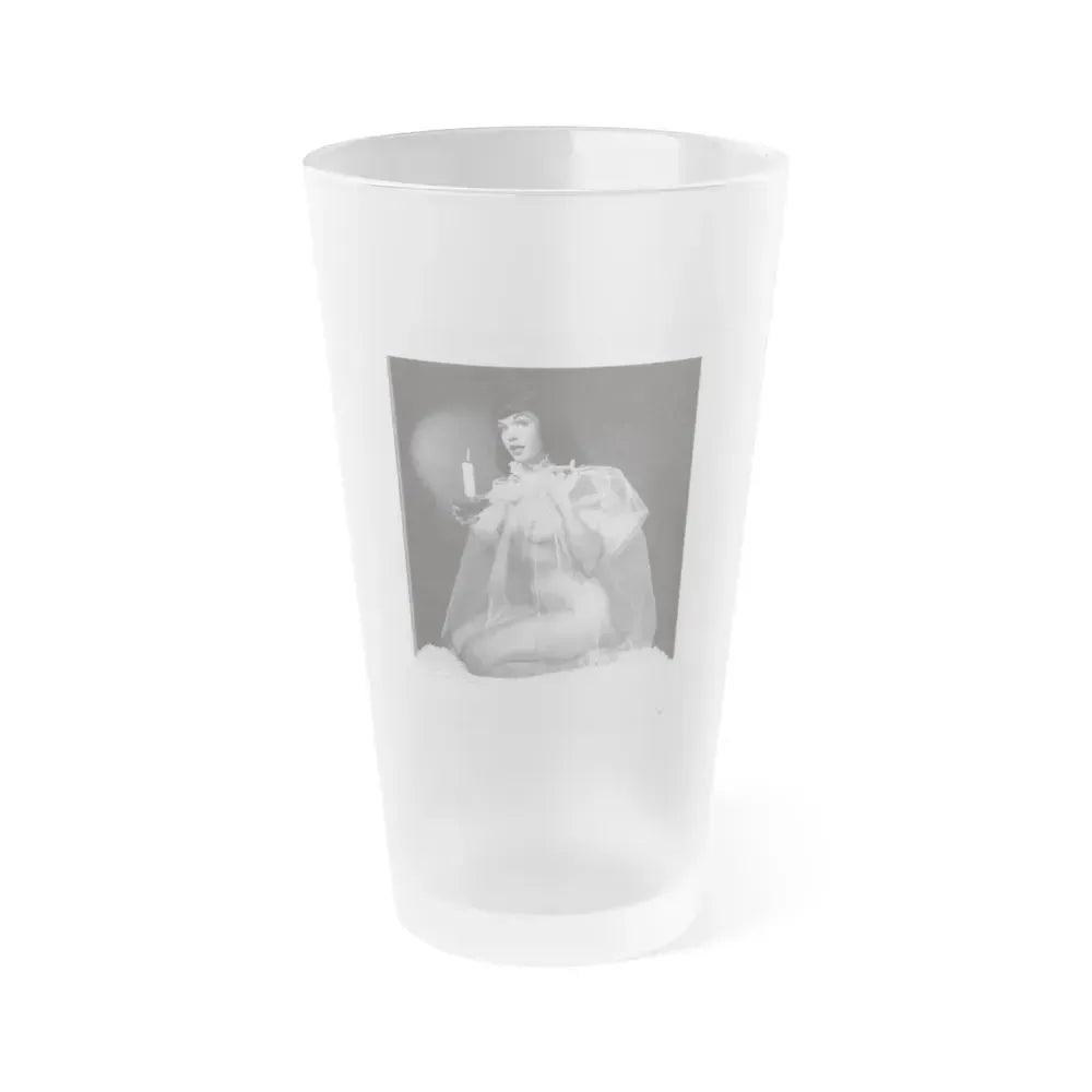 Bettie Page #1073 - Bettie in B&W from a Bunny Yeager Pin-Up Book (Vintage Female Icon) Frosted Pint Glass 16oz 16oz Frosted - Go Mug Yourself