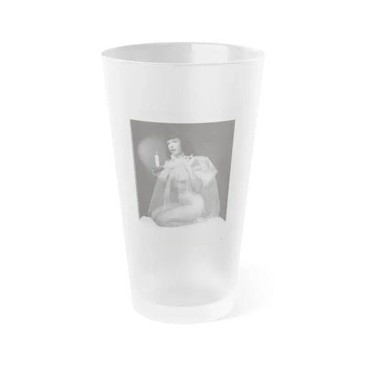 Bettie Page #1073 - Bettie in B&W from a Bunny Yeager Pin-Up Book (Vintage Female Icon) Frosted Pint Glass 16oz 16oz Frosted - Go Mug Yourself