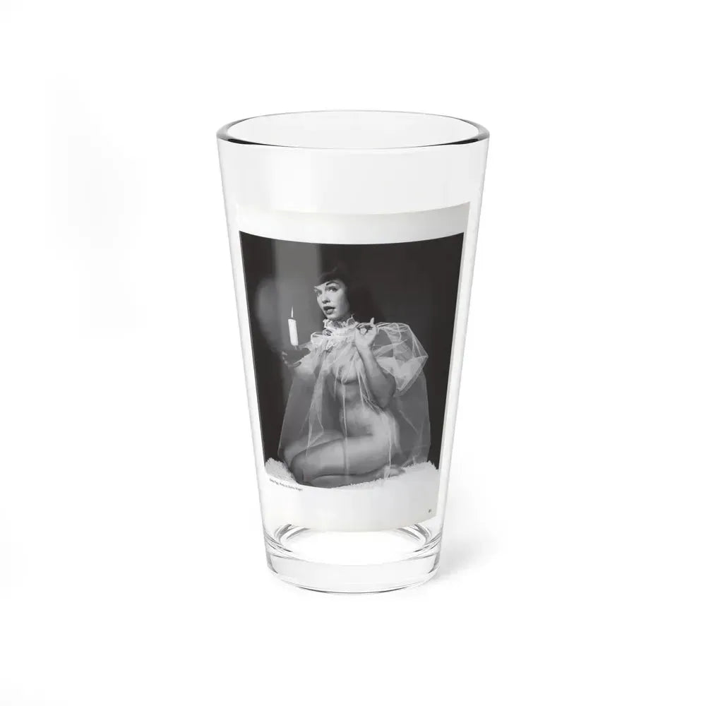 Bettie Page #1073 - Bettie in B&W from a Bunny Yeager Pin-Up Book (Vintage Female Icon) Pint Glass 16oz 16oz - Go Mug Yourself