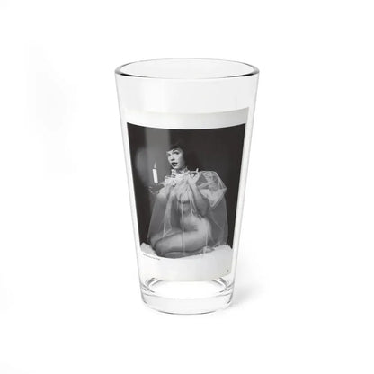 Bettie Page #1073 - Bettie in B&W from a Bunny Yeager Pin-Up Book (Vintage Female Icon) Pint Glass 16oz 16oz - Go Mug Yourself