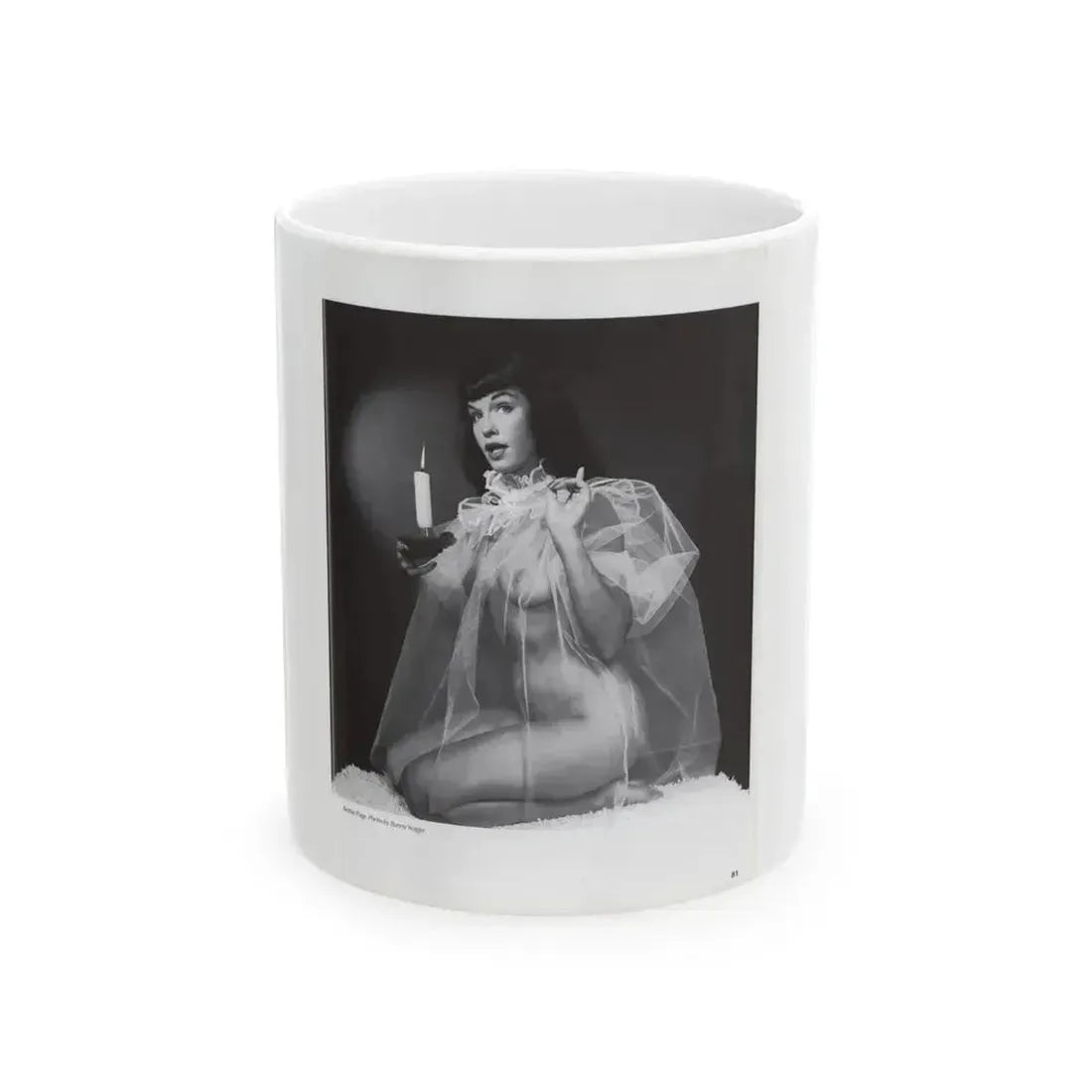 Bettie Page #1073 - Bettie in B&W from a Bunny Yeager Pin-Up Book (Vintage Female Icon) White Coffee Mug 11oz - Go Mug Yourself