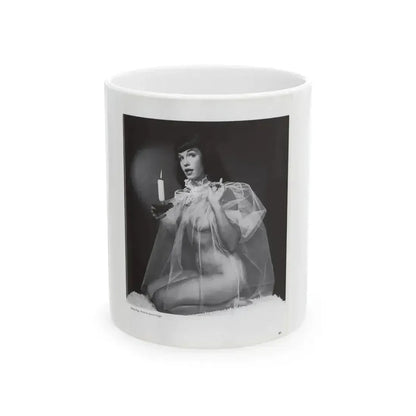 Bettie Page #1073 - Bettie in B&W from a Bunny Yeager Pin-Up Book (Vintage Female Icon) White Coffee Mug 11oz - Go Mug Yourself