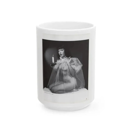 Bettie Page #1073 - Bettie in B&W from a Bunny Yeager Pin-Up Book (Vintage Female Icon) White Coffee Mug 15oz - Go Mug Yourself