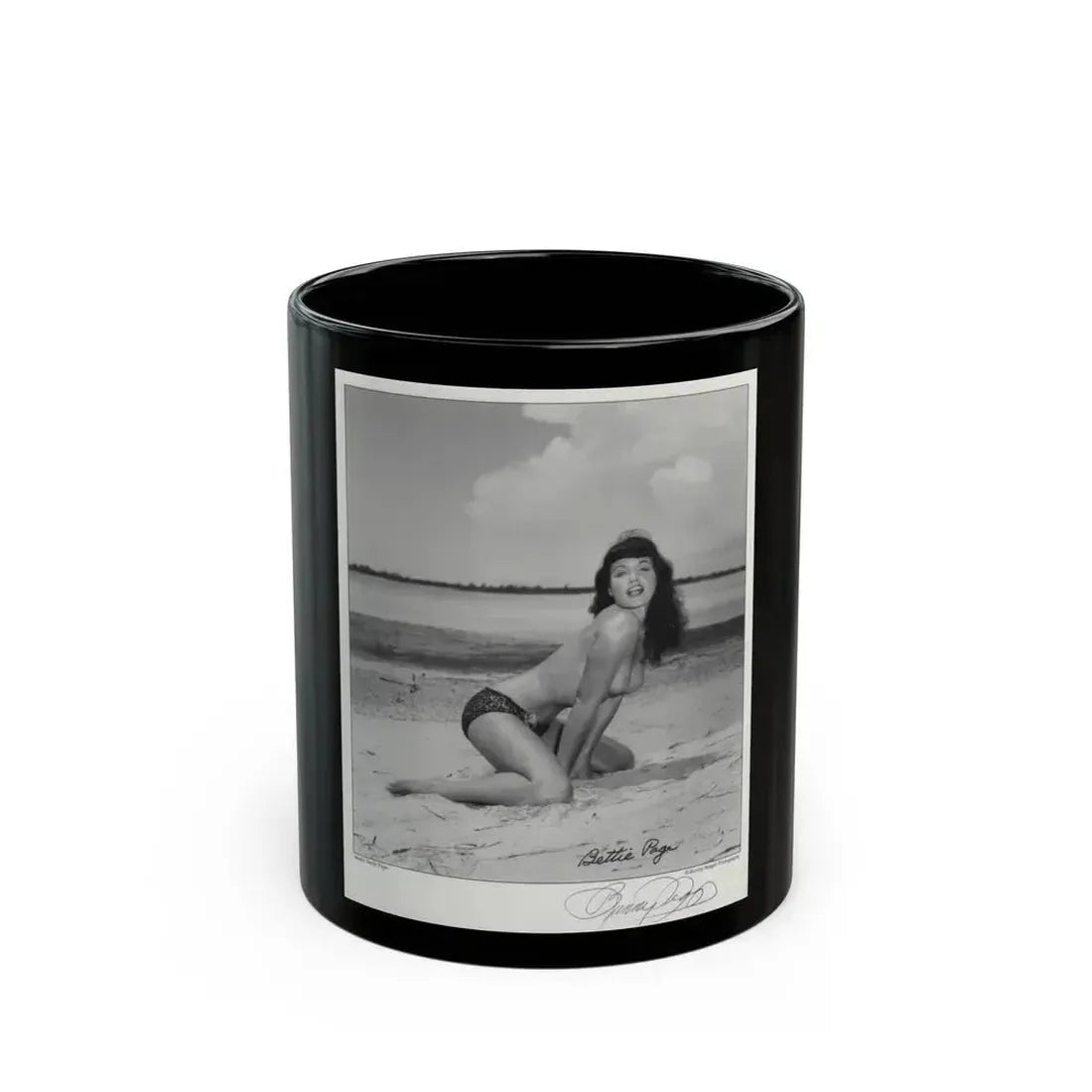 Bettie Page #1074 (Vintage Female Icon) Black Coffee Mug 11oz - Go Mug Yourself