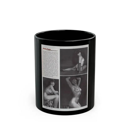 Bettie Page #1079 - 8x11 3 B&W Photos and Brief Article all Bettie on Page 80 of Celebrity Sleuth Mag. '99 (Vintage Female Icon) Black Coffee Mug 11oz - Go Mug Yourself