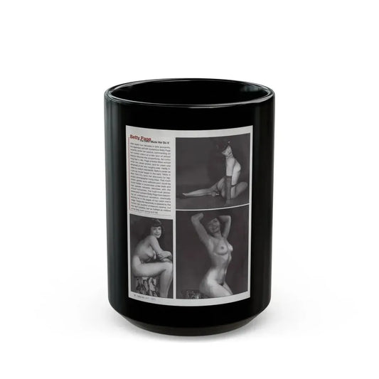 Bettie Page #1079 - 8x11 3 B&W Photos and Brief Article all Bettie on Page 80 of Celebrity Sleuth Mag. '99 (Vintage Female Icon) Black Coffee Mug 15oz - Go Mug Yourself