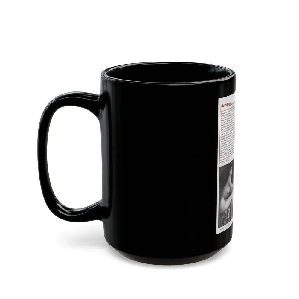 Bettie Page #1079 - 8x11 3 B&W Photos and Brief Article all Bettie on Page 80 of Celebrity Sleuth Mag. '99 (Vintage Female Icon) Black Coffee Mug - Go Mug Yourself