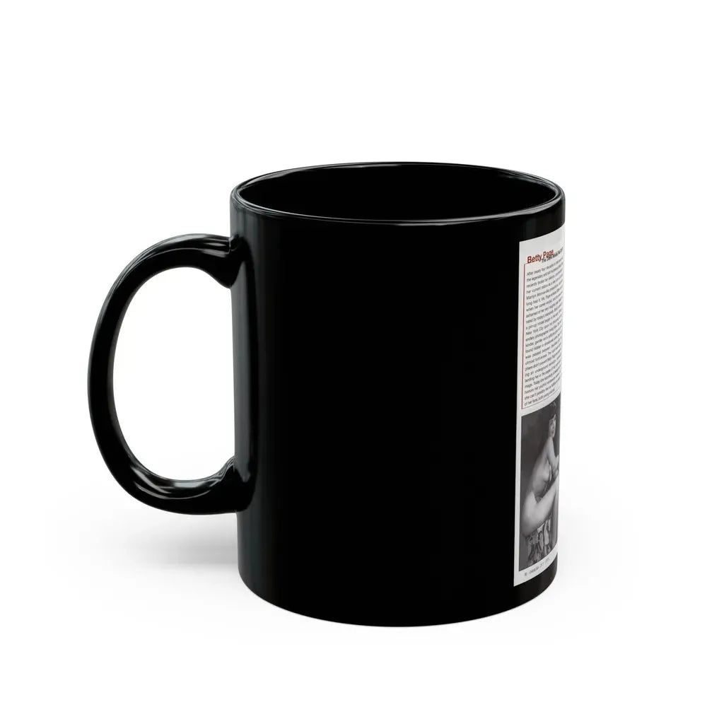 Bettie Page #1079 - 8x11 3 B&W Photos and Brief Article all Bettie on Page 80 of Celebrity Sleuth Mag. '99 (Vintage Female Icon) Black Coffee Mug - Go Mug Yourself