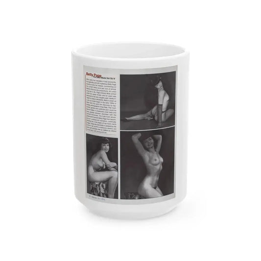 Bettie Page #1079 - 8x11 3 B&W Photos and Brief Article all Bettie on Page 80 of Celebrity Sleuth Mag. '99 (Vintage Female Icon) White Coffee Mug 15oz - Go Mug Yourself