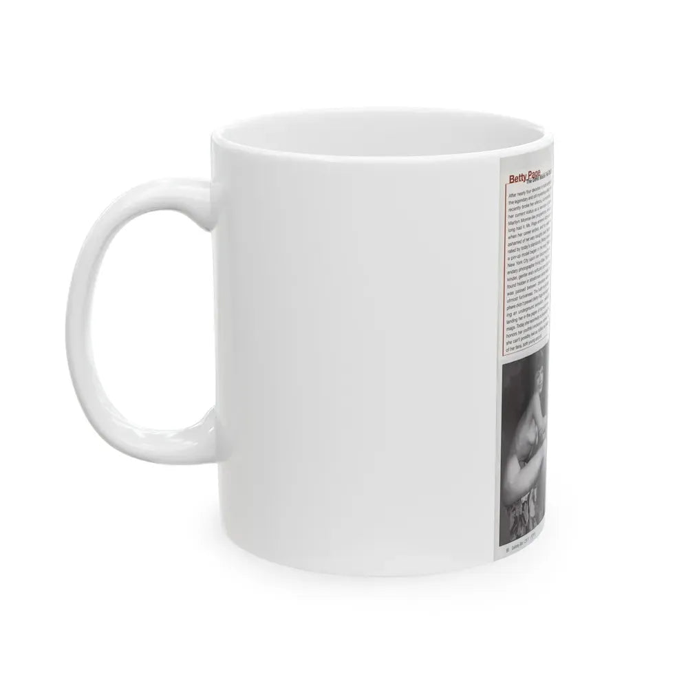 Bettie Page #1079 - 8x11 3 B&W Photos and Brief Article all Bettie on Page 80 of Celebrity Sleuth Mag. '99 (Vintage Female Icon) White Coffee Mug - Go Mug Yourself