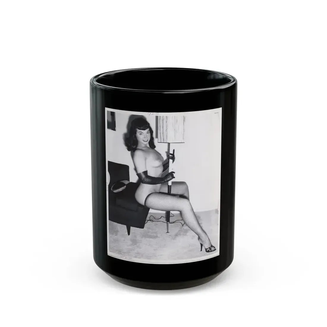 Bettie Page #109_1 (Vintage Female Icon) Black Coffee Mug 15oz - Go Mug Yourself