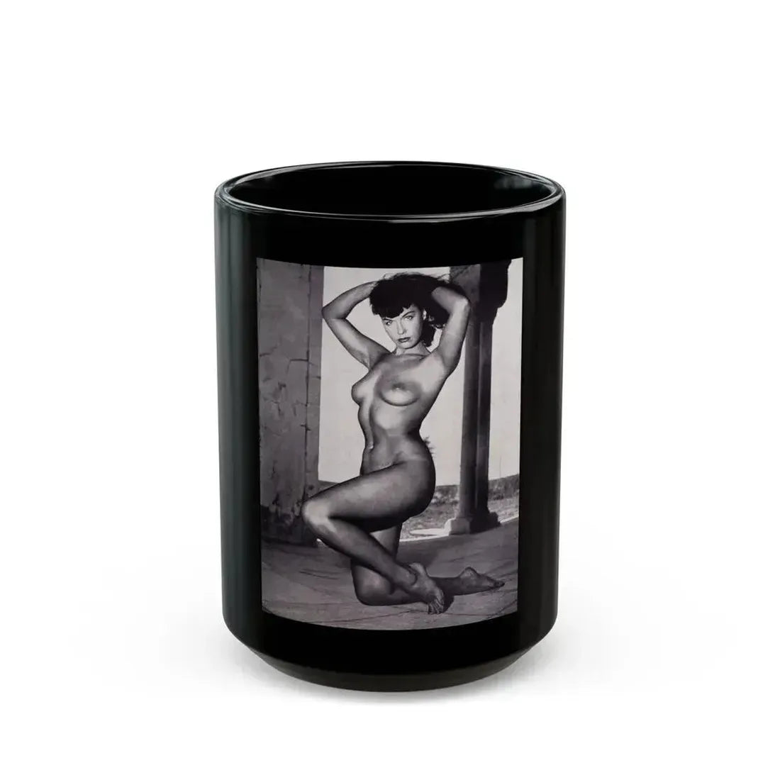 Bettie Page #111 (Vintage Female Icon) Black Coffee Mug 15oz - Go Mug Yourself