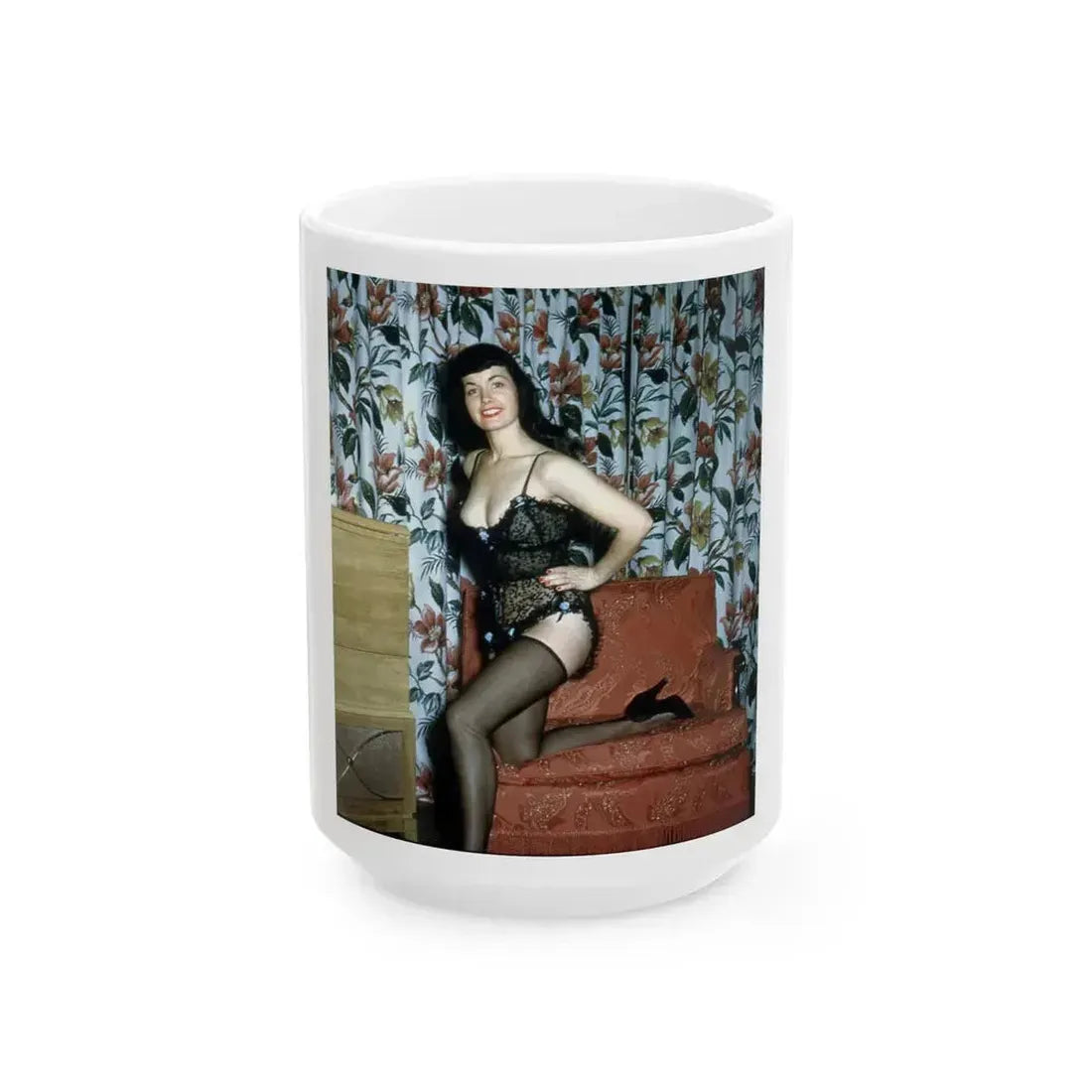 Bettie Page #117 (Vintage Female Icon) White Coffee Mug 15oz - Go Mug Yourself