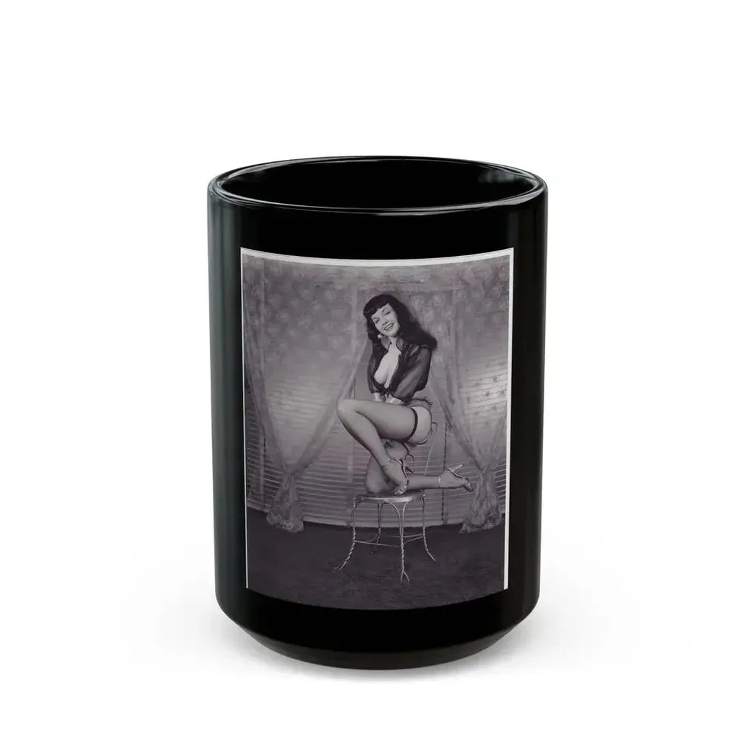 Bettie Page #145 (Vintage Female Icon) Black Coffee Mug 15oz - Go Mug Yourself