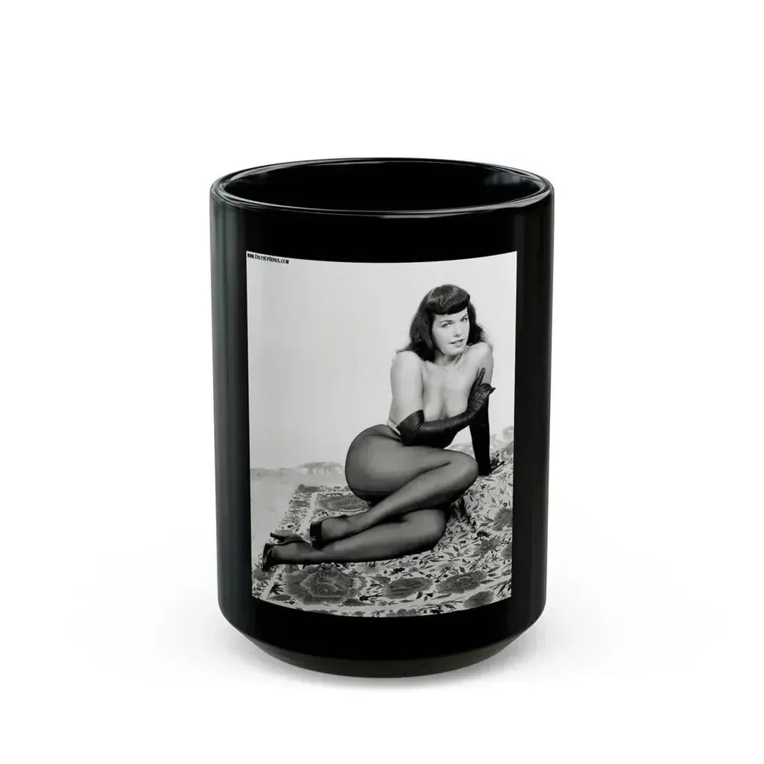 Bettie Page #152 (Vintage Female Icon) Black Coffee Mug 15oz - Go Mug Yourself
