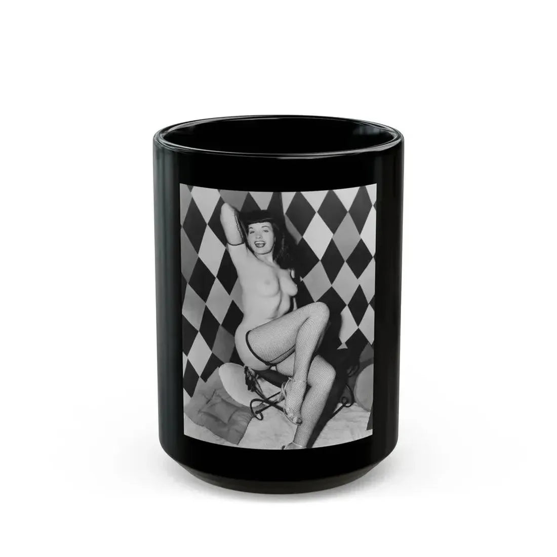 Bettie Page #185 (Vintage Female Icon) Black Coffee Mug 15oz - Go Mug Yourself