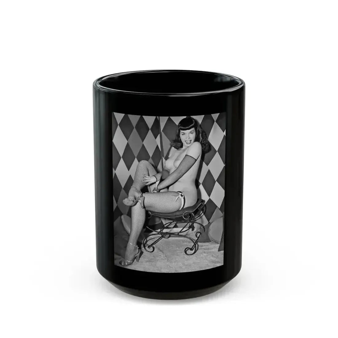 Bettie Page #186 (Vintage Female Icon) Black Coffee Mug 15oz - Go Mug Yourself