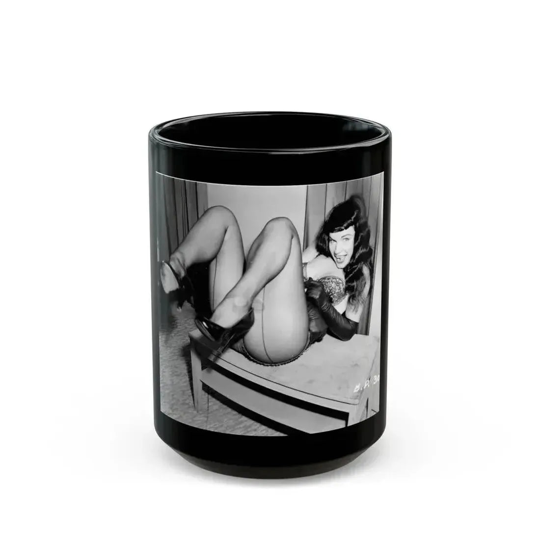 Bettie Page #193 (Vintage Female Icon) Black Coffee Mug 15oz - Go Mug Yourself