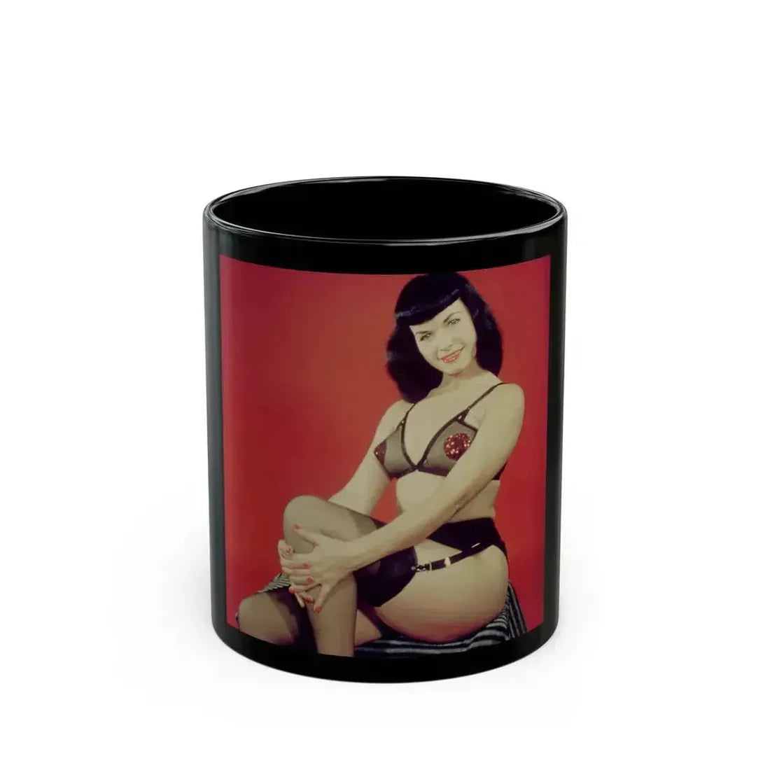 Bettie Page #208 (Vintage Female Icon) Black Coffee Mug 11oz - Go Mug Yourself