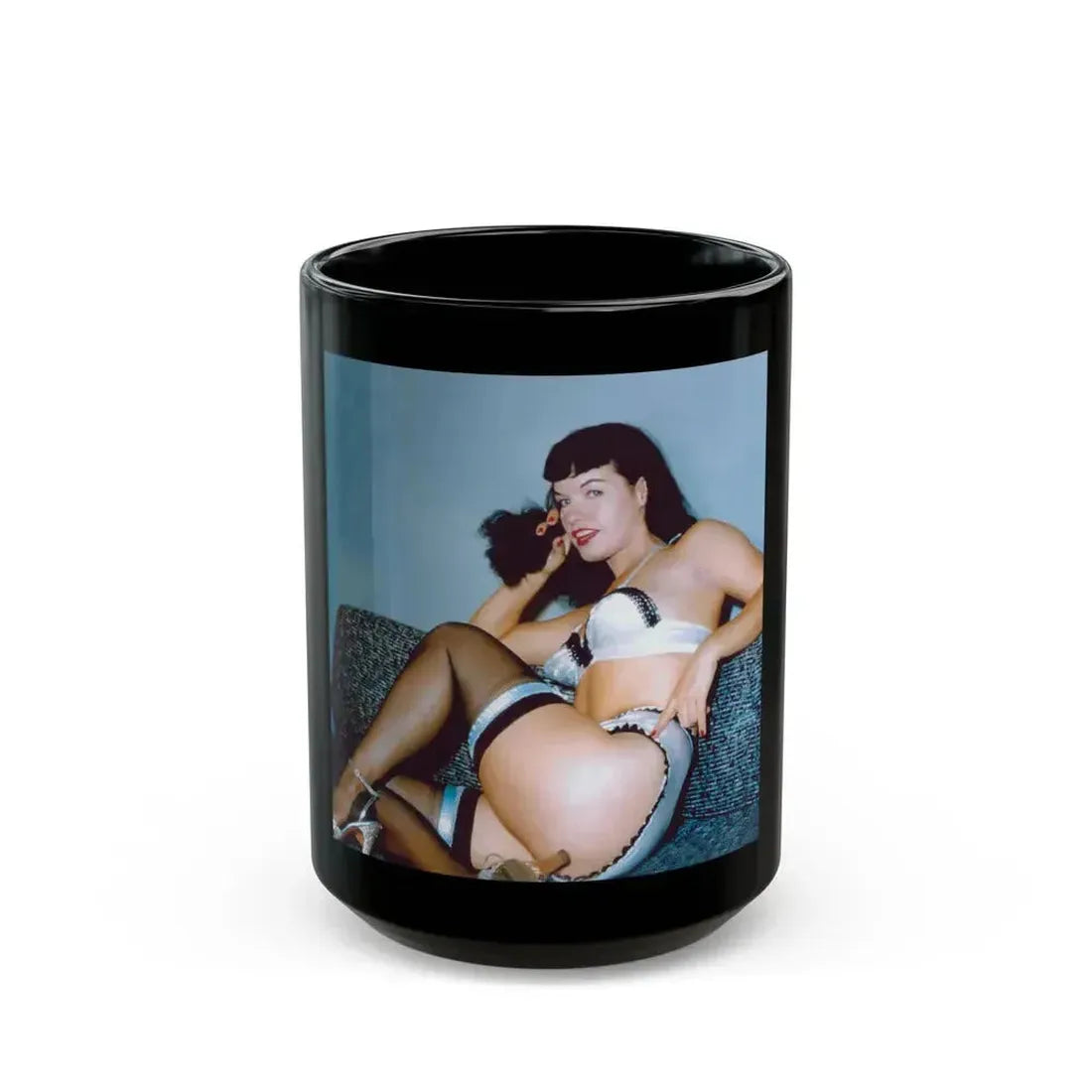 Bettie Page #209 (Vintage Female Icon) Black Coffee Mug 15oz - Go Mug Yourself